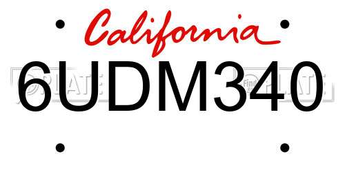 6UDM340 California License Plate