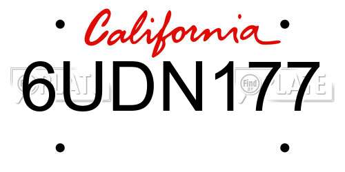 6UDN177 California License Plate