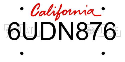 6UDN876 California License Plate