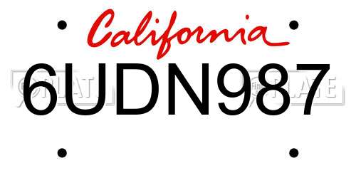 6UDN987 California License Plate