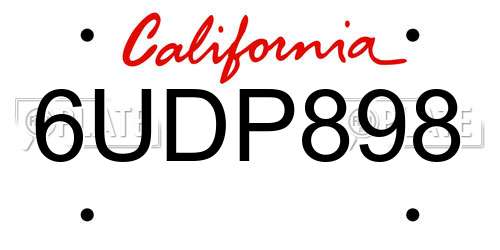 6UDP898 California License Plate