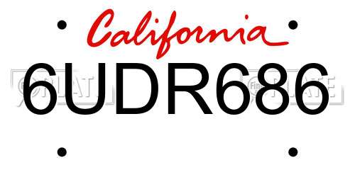 6UDR686 California License Plate