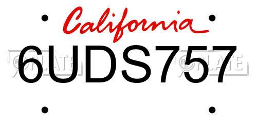 6UDS757 California License Plate