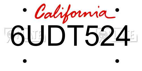6UDT524 California License Plate