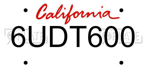 6UDT600 California License Plate