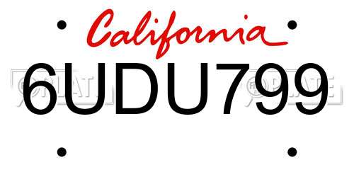 6UDU799 California License Plate