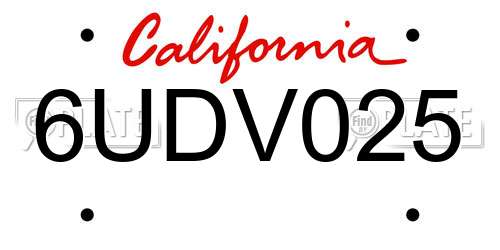 6UDV025 California License Plate