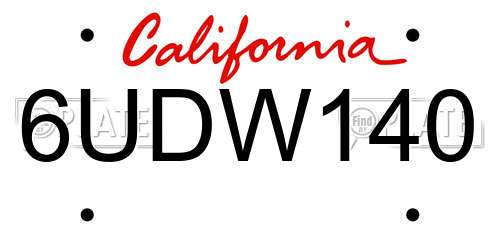 6UDW140 California License Plate