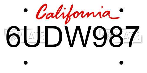 6UDW987 California License Plate