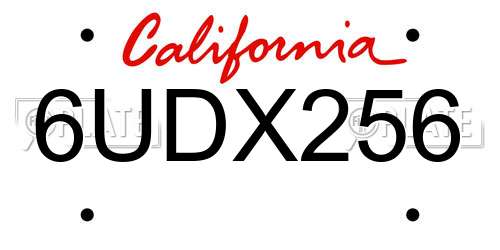 6UDX256 California License Plate