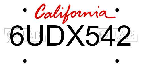 6UDX542 California License Plate