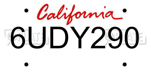 6UDY290 California License Plate