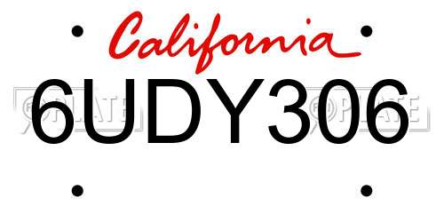 6UDY306 California License Plate