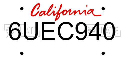 6UEC940 California License Plate