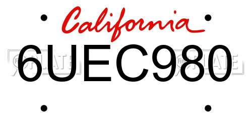 6UEC980 California License Plate