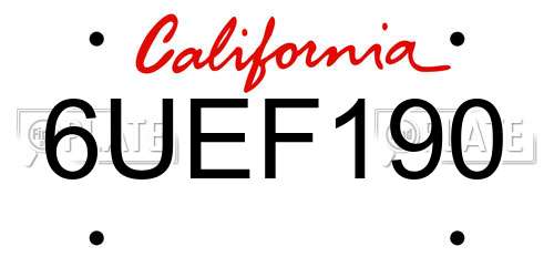 6UEF190 California License Plate