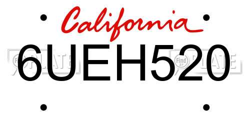 6UEH520 California License Plate