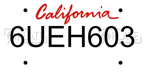 6UEH603 California License Plate