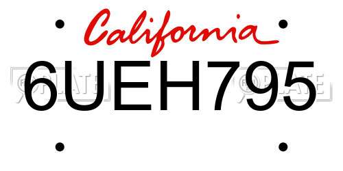 6UEH795 California License Plate