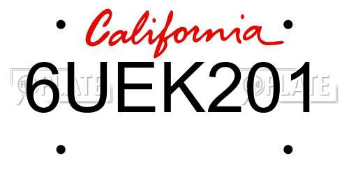 6UEK201 California License Plate