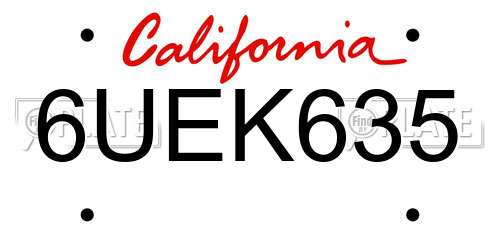 6UEK635 California License Plate