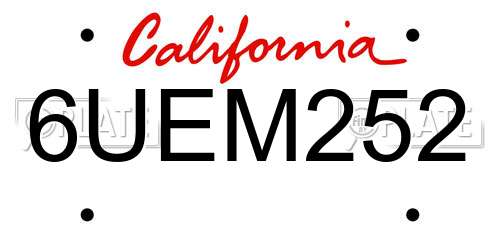 6UEM252 California License Plate