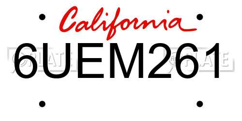 6UEM261 California License Plate