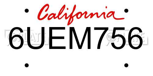 6UEM756 California License Plate