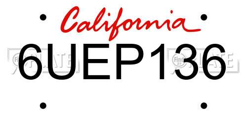 6UEP136 California License Plate