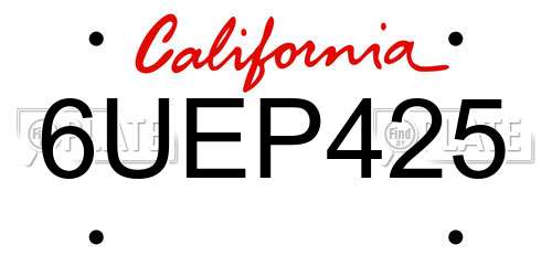 6UEP425 California License Plate