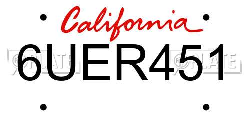 6UER451 California License Plate