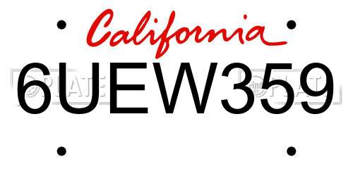 6UEW359 California License Plate