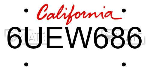 6UEW686 California License Plate