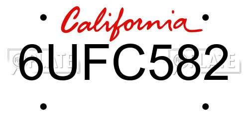 6UFC582 California License Plate