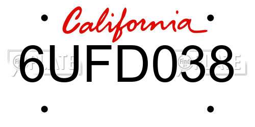 6UFD038 California License Plate