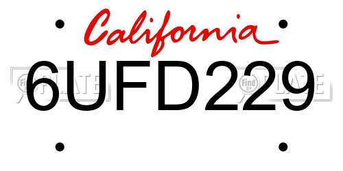 6UFD229 California License Plate