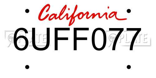 6UFF077 California License Plate