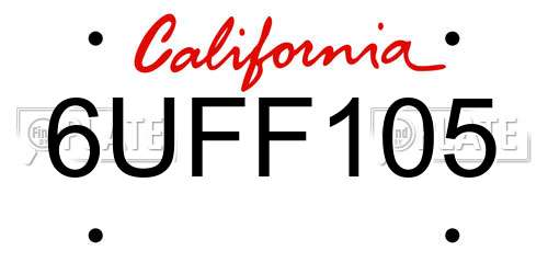 6UFF105 California License Plate