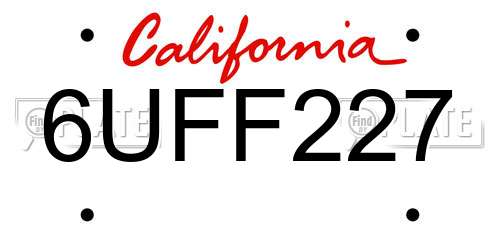 6UFF227 California License Plate