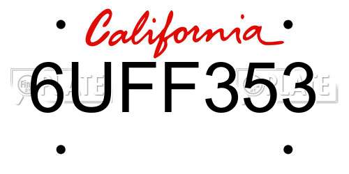 6UFF353 California License Plate