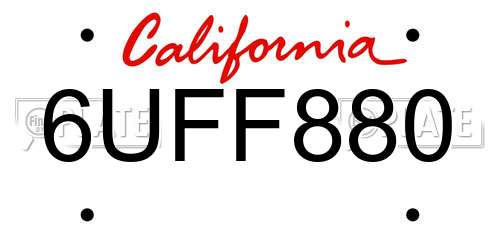 6UFF880 California License Plate