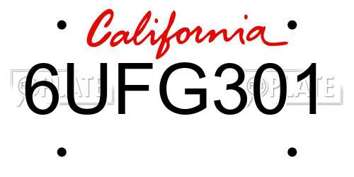 6UFG301 California License Plate
