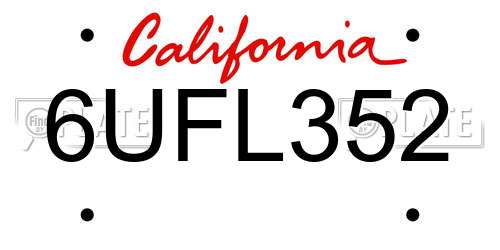 6UFL352 California License Plate
