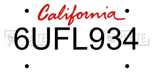 6UFL934 California License Plate