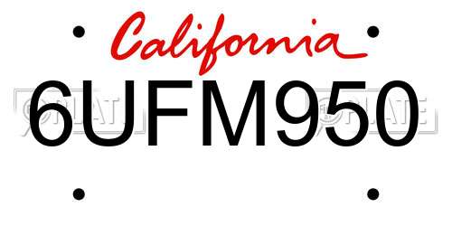 6UFM950 California License Plate