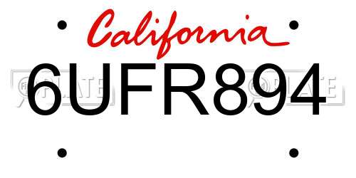 6UFR894 California License Plate