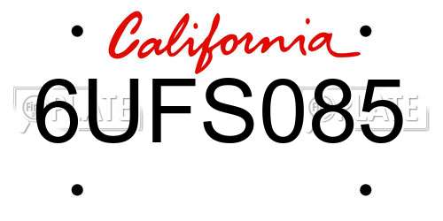 6UFS085 California License Plate