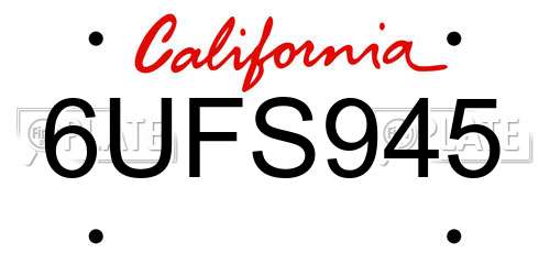 6UFS945 California License Plate