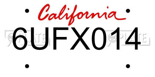 6UFX014 California License Plate