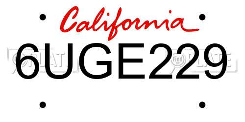 6UGE229 California License Plate